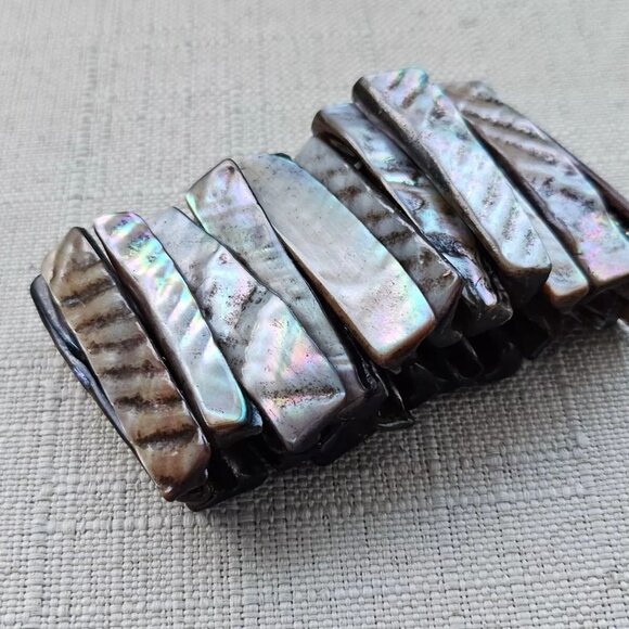 Fashion Bracelet Brown Faux Stone Stretched Wide Wrist Band Fashion Jewelry - Picture 7 of 10